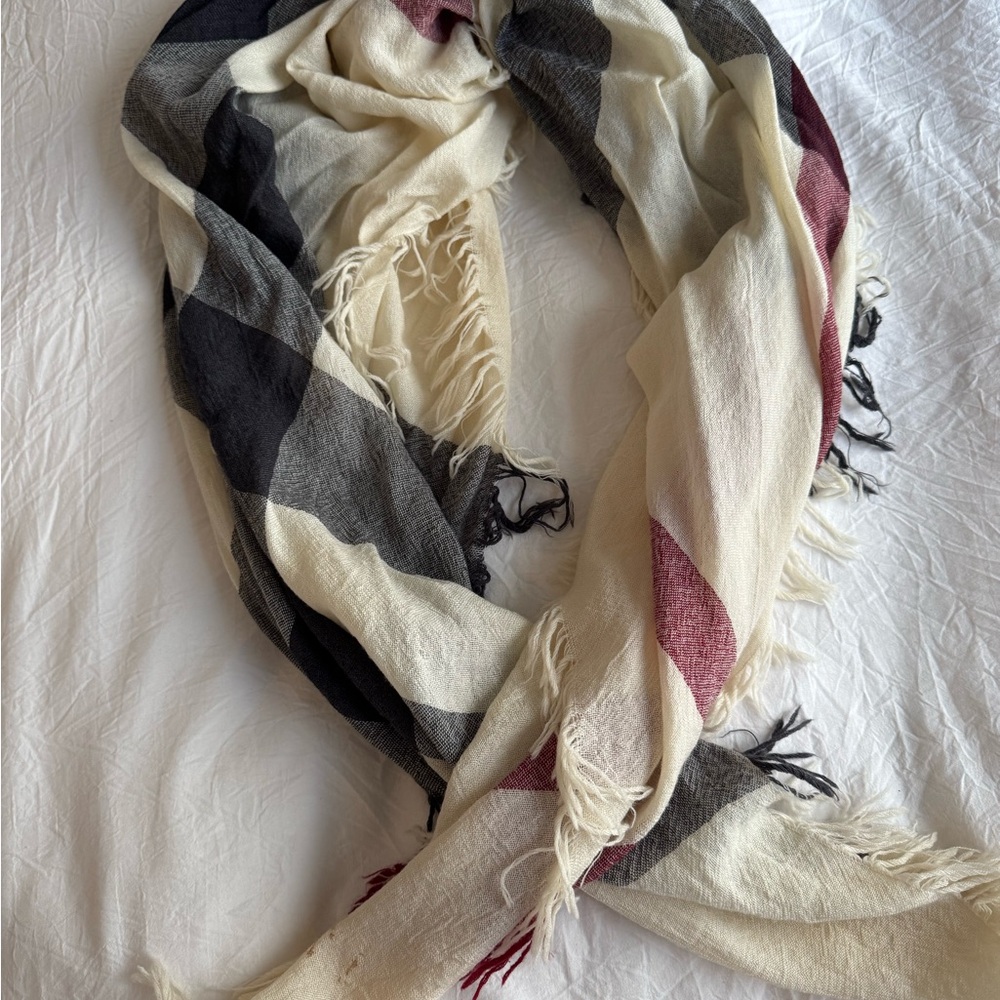 Burberry Cream and Black Checkered Scarf